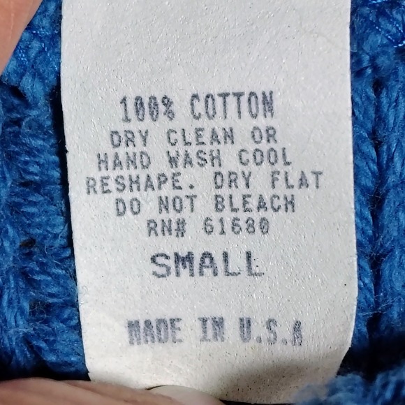 525 Women Blue Knit Mock Neck Cropped Sweater Small Made in USA Cotton - Picture 3 of 5